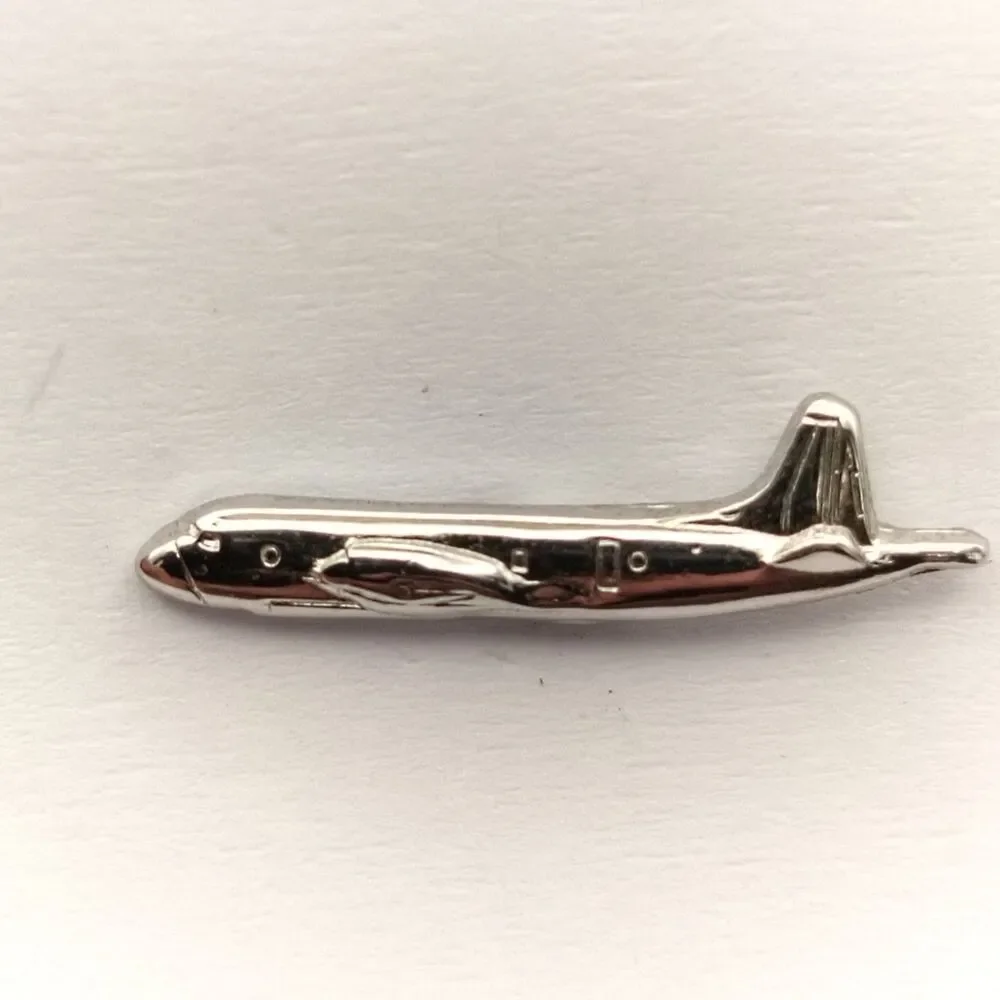 Vintage Military Aircraft Transport Plane Pin Lapel Tie Tac Silver Tone Aviation